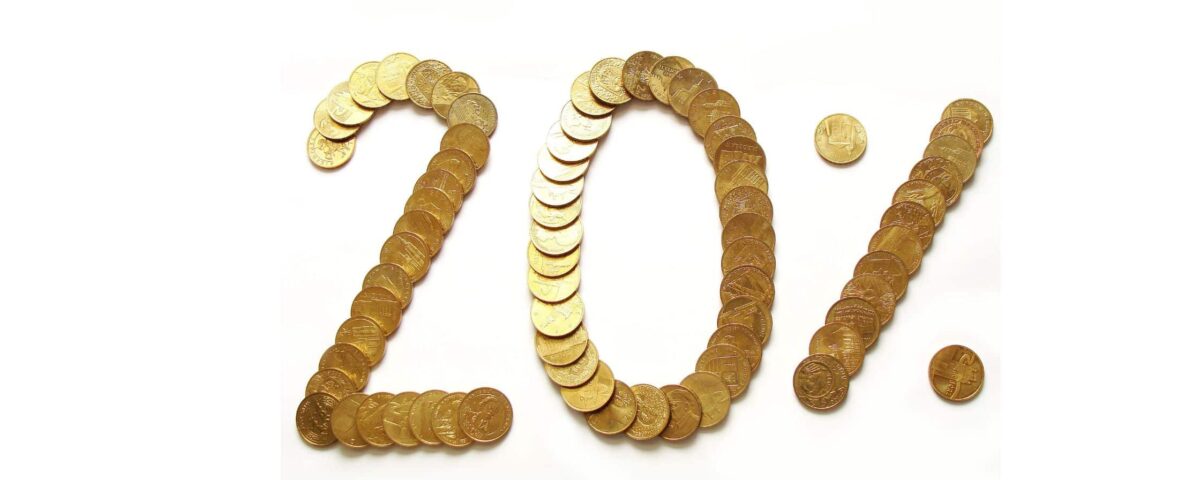 На зображенні фігура 20 процентів, зроблені з копійок